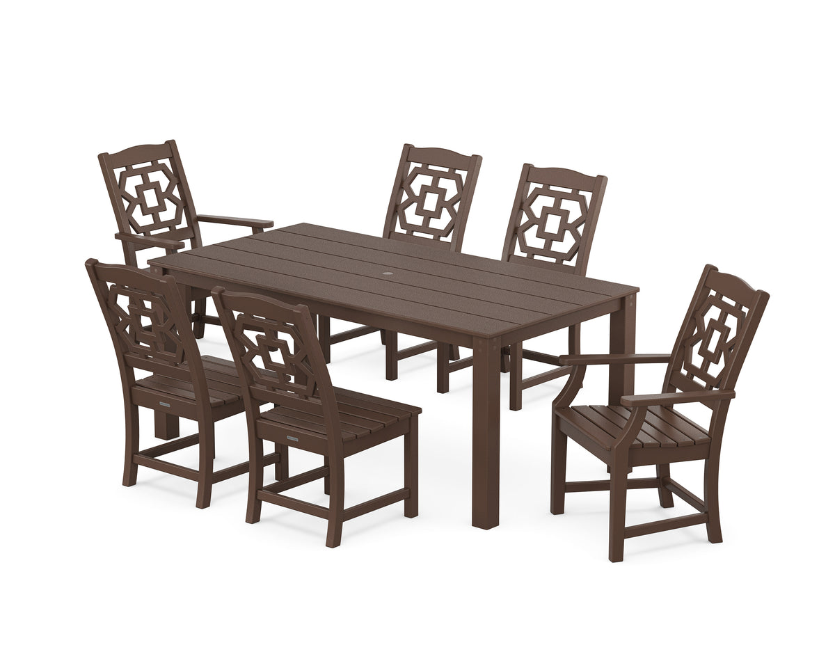 POLYWOOD Chinoiserie 7-Piece Parsons Dining Set in Mahogany