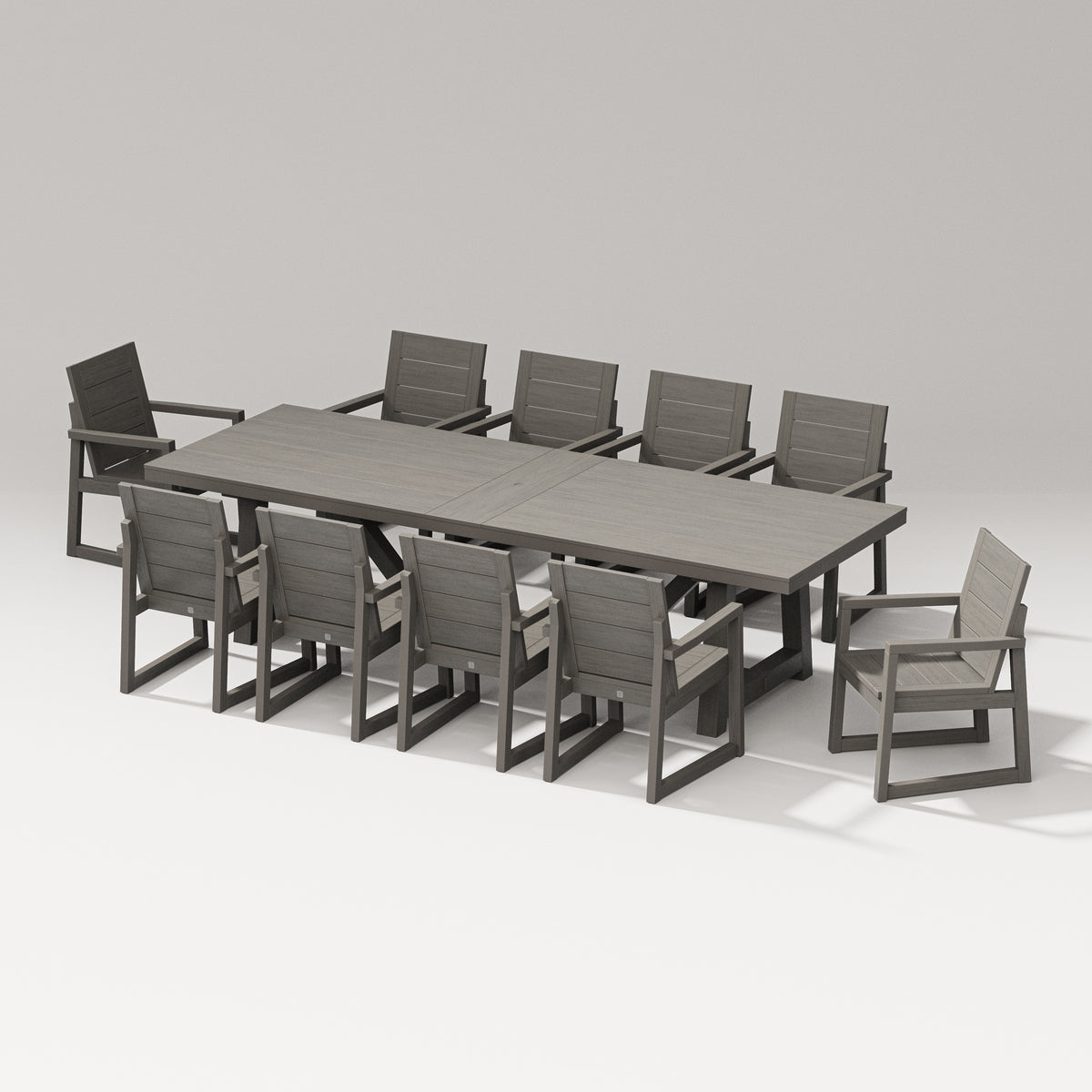 POLYWOOD PW Designer Series Elevate 11-Piece A-Frame Table Dining Set in Driftwood