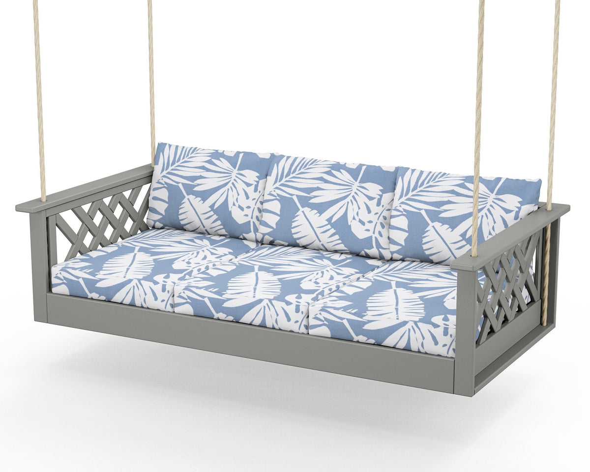 POLYWOOD Wovendale Daybed Swing in Slate Grey / Leaf Sky Blue