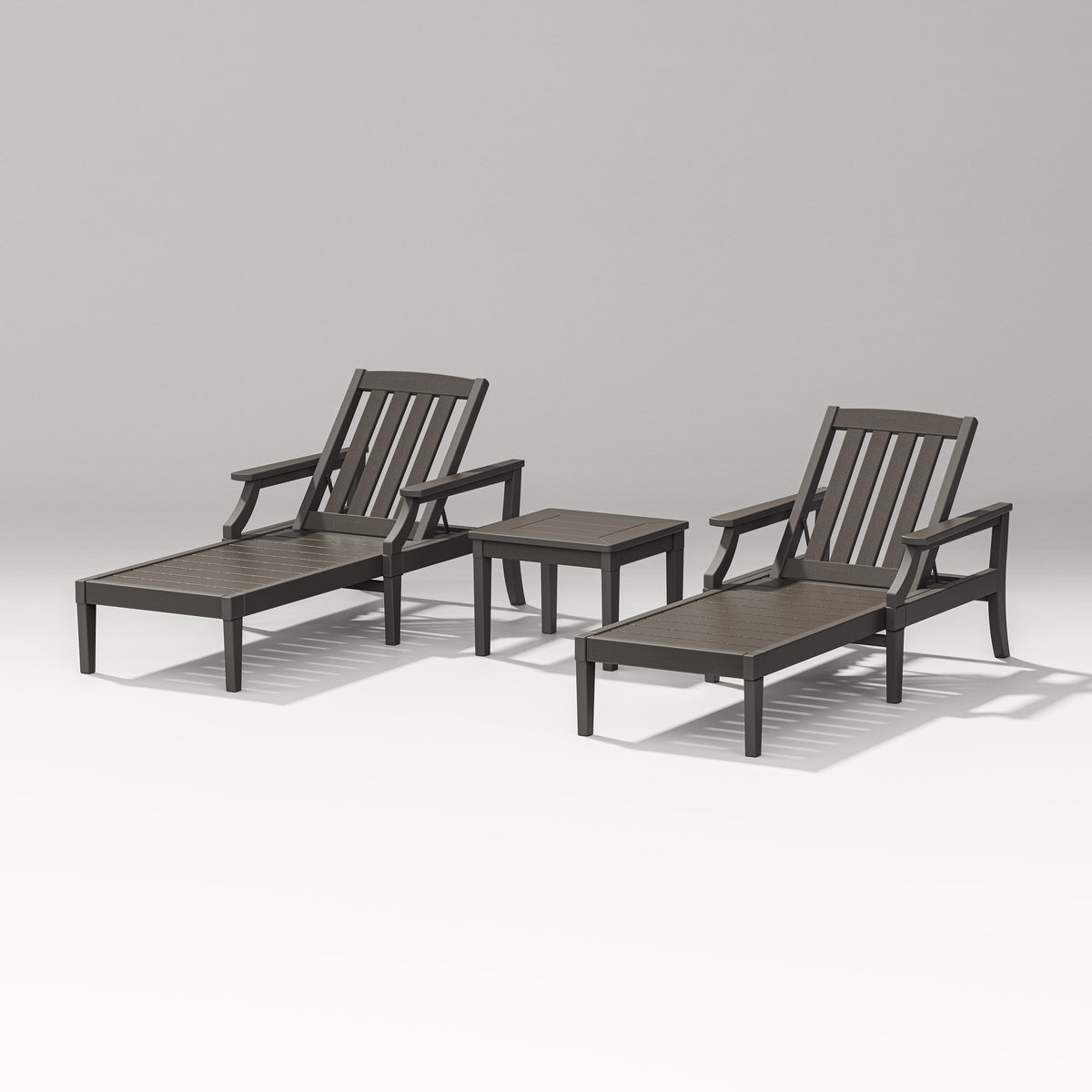POLYWOOD Estate 3-Piece Chaise Lounge Set in Vintage Coffee