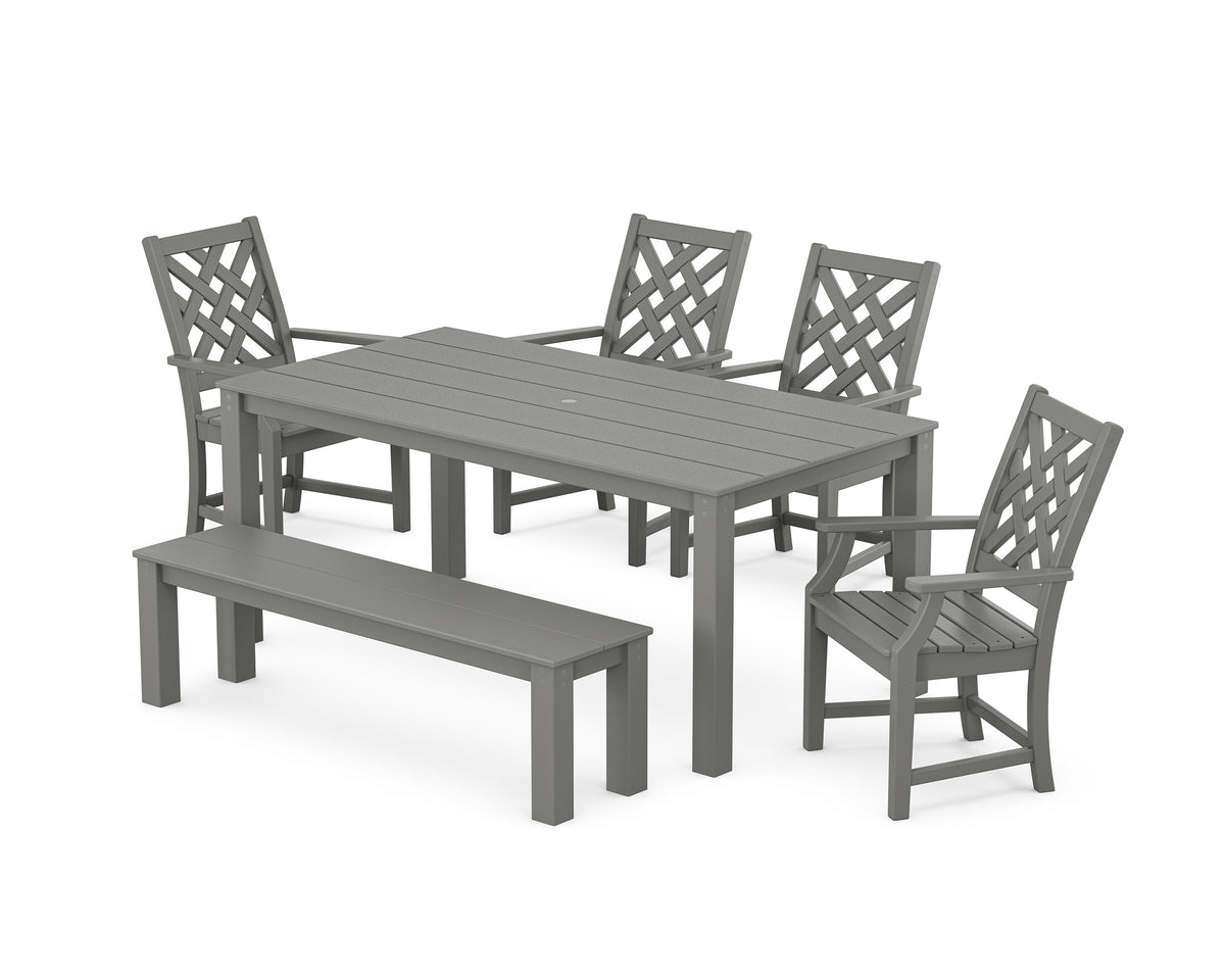 POLYWOOD Wovendale 6-Piece Parsons Dining Set with Bench in Slate Grey
