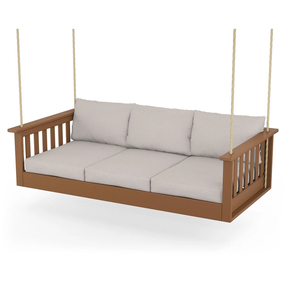 POLYWOOD Vineyard Daybed Swing in Teak / Dune Burlap