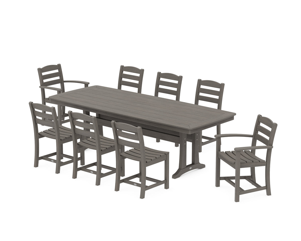 POLYWOOD La Casa Café 9-Piece Dining Set with Trestle Legs in Driftwood