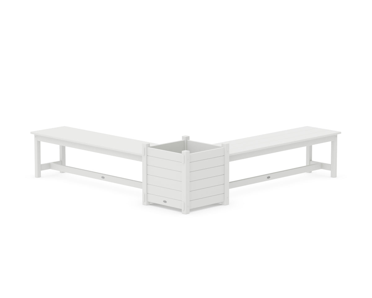 POLYWOOD 60" Nautical L-Shaped Planter Bench Set - Large in White