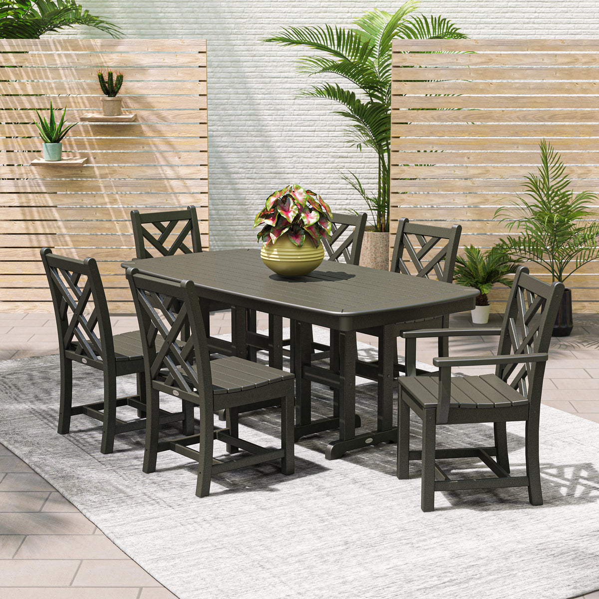 Lifestyle photo of the POLYWOOD Chippendale 7-Piece Dining Set in Black