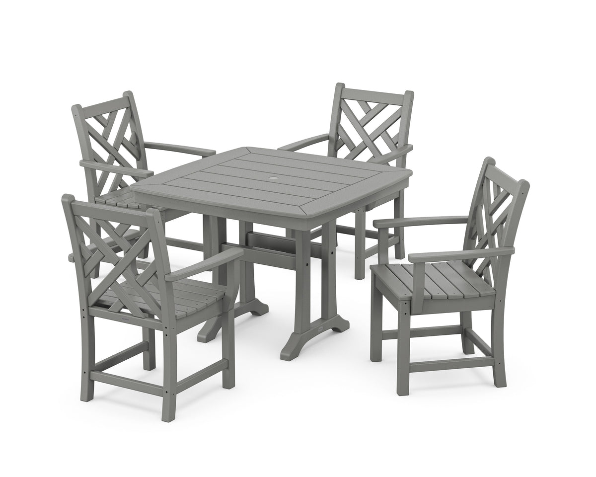 POLYWOOD Chippendale 5-Piece Dining Set with Trestle Legs - 37" Table in Slate Grey