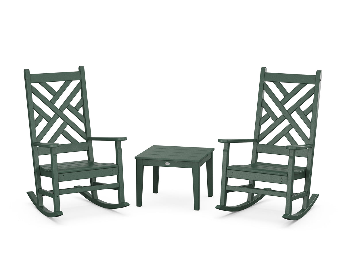 POLYWOOD Chippendale 3-Piece Rocking Chair Set in Green