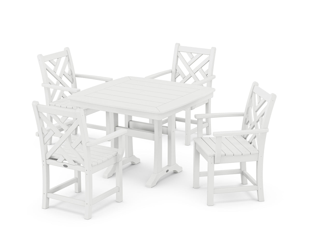 POLYWOOD Chippendale 5-Piece Dining Set with Trestle Legs - 37" Table in White