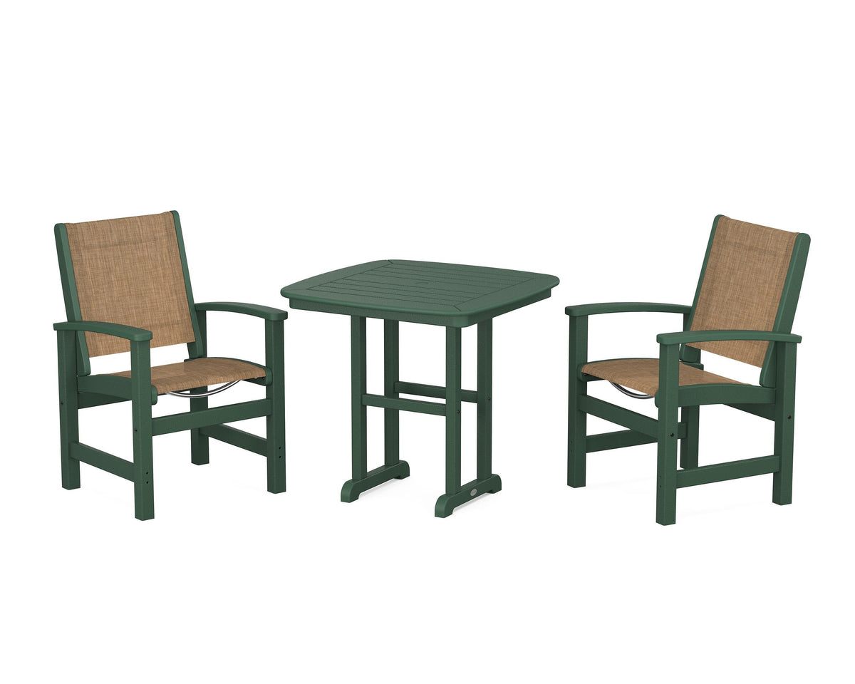 POLYWOOD Coastal 3-Piece Dining Set in Green / Burlap