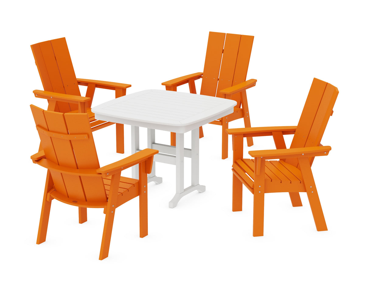POLYWOOD Modern Curveback Adirondack 5-Piece Dining Set - 37" Table in Tangerine / White