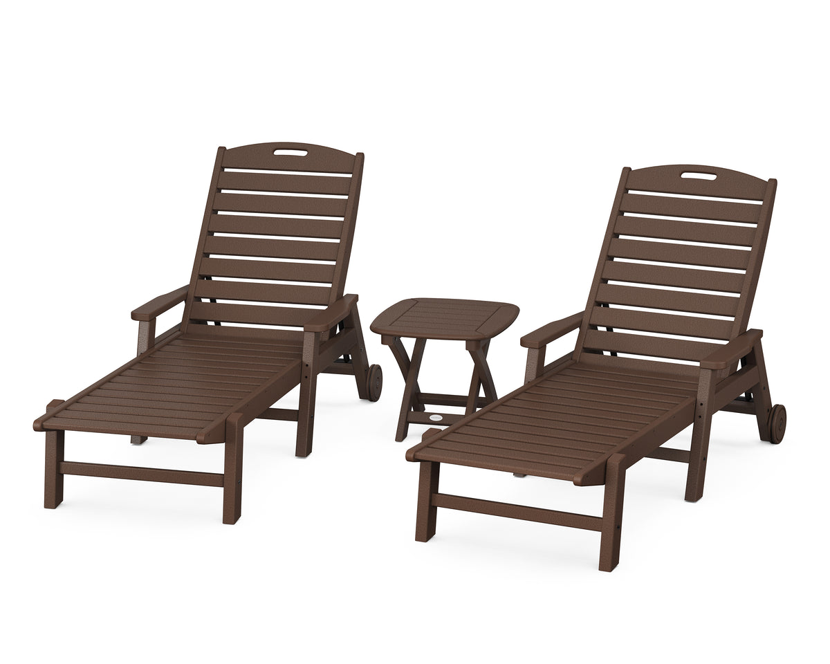 POLYWOOD Nautical 3-Piece Chaise Set with Nautical Side Table in Mahogany