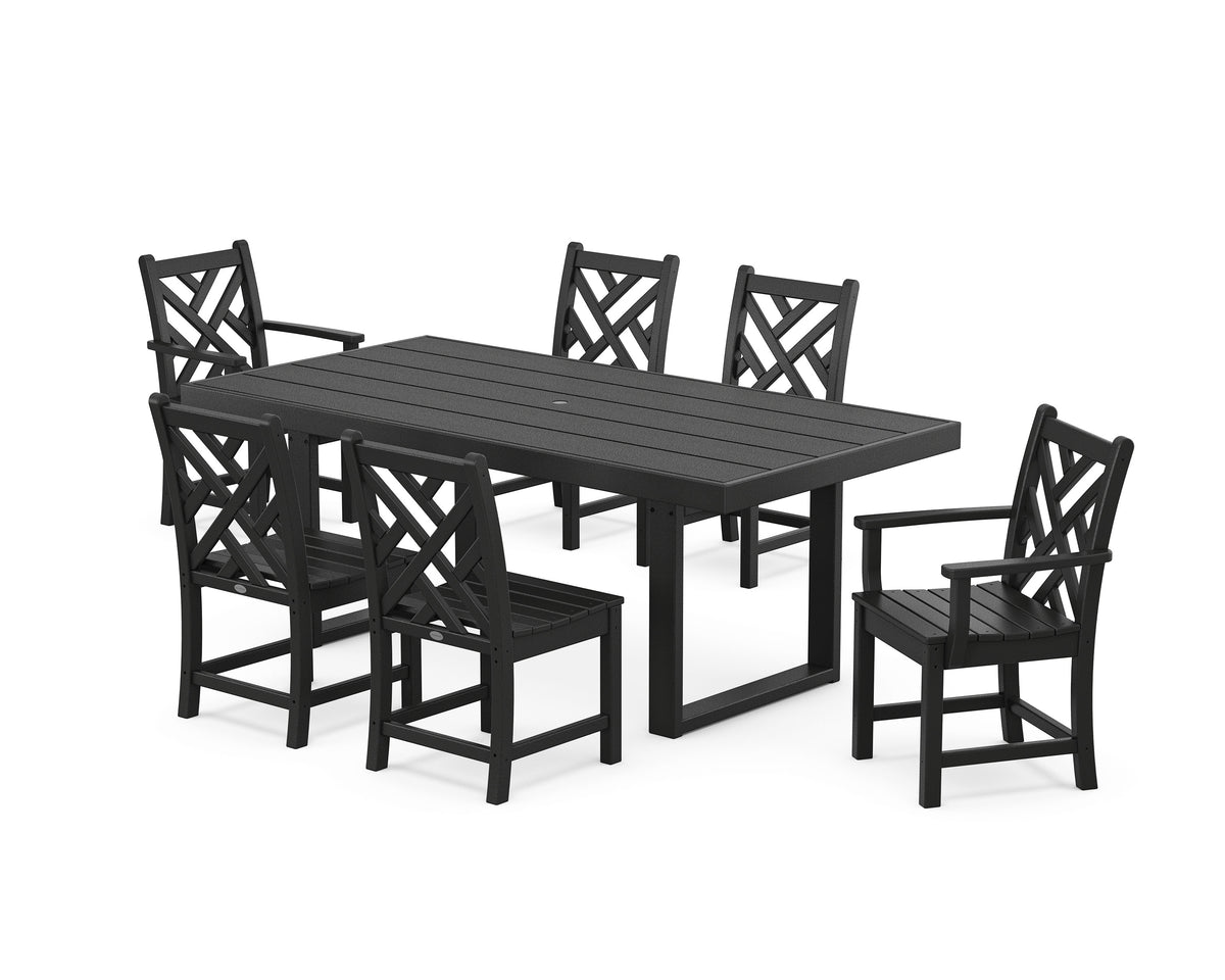 POLYWOOD Chippendale 7-Piece Dining Set - 39" x 78" Table in Black