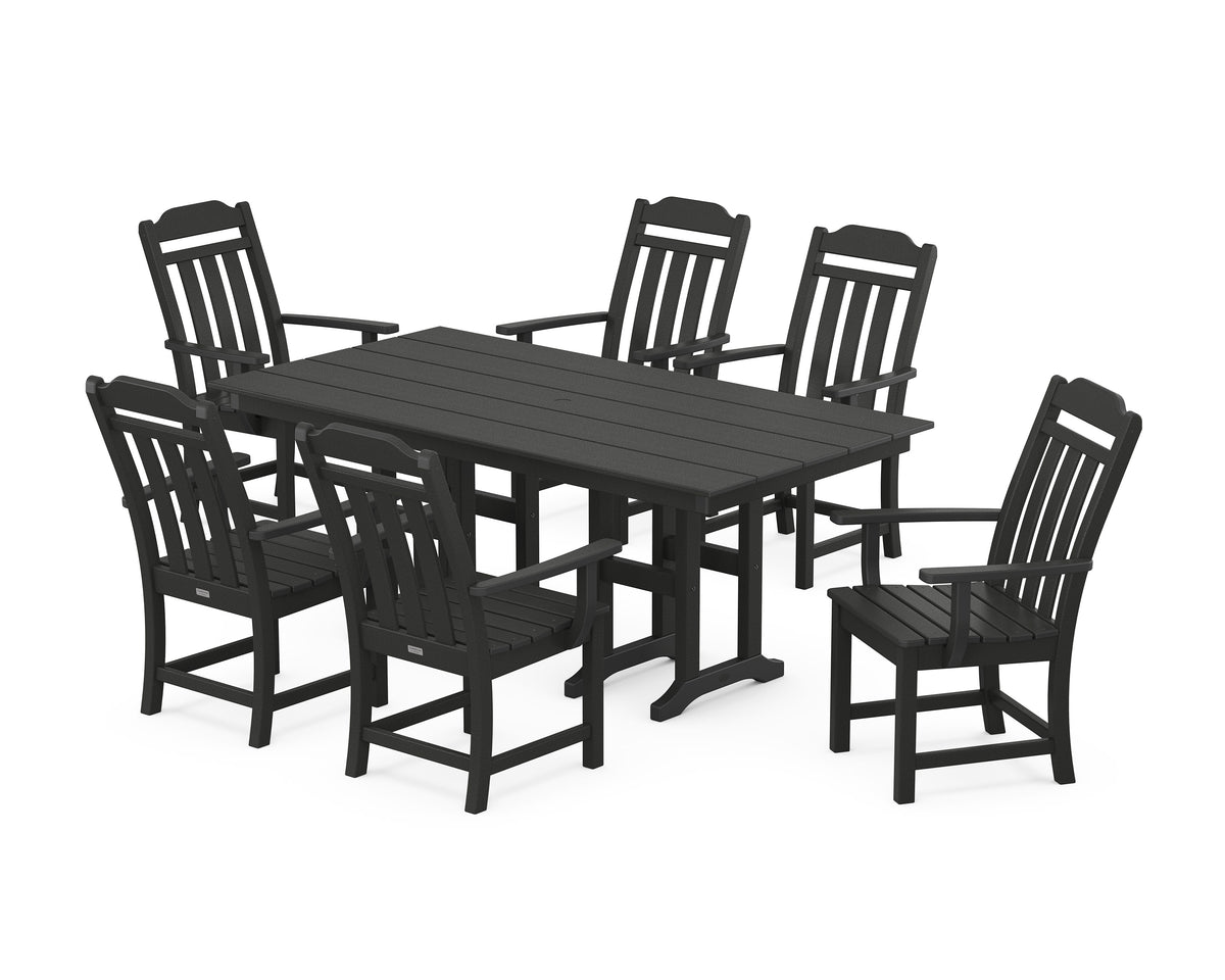 POLYWOOD Cottage Arm Chair 7-Piece Farmhouse Dining Set in Black