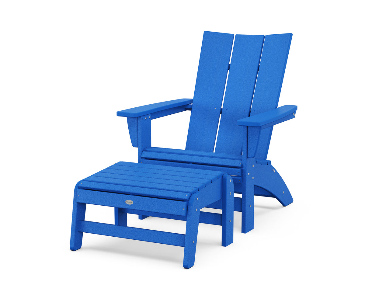 POLYWOOD Modern Grand Adirondack Chair with Ottoman in Pacific Blue
