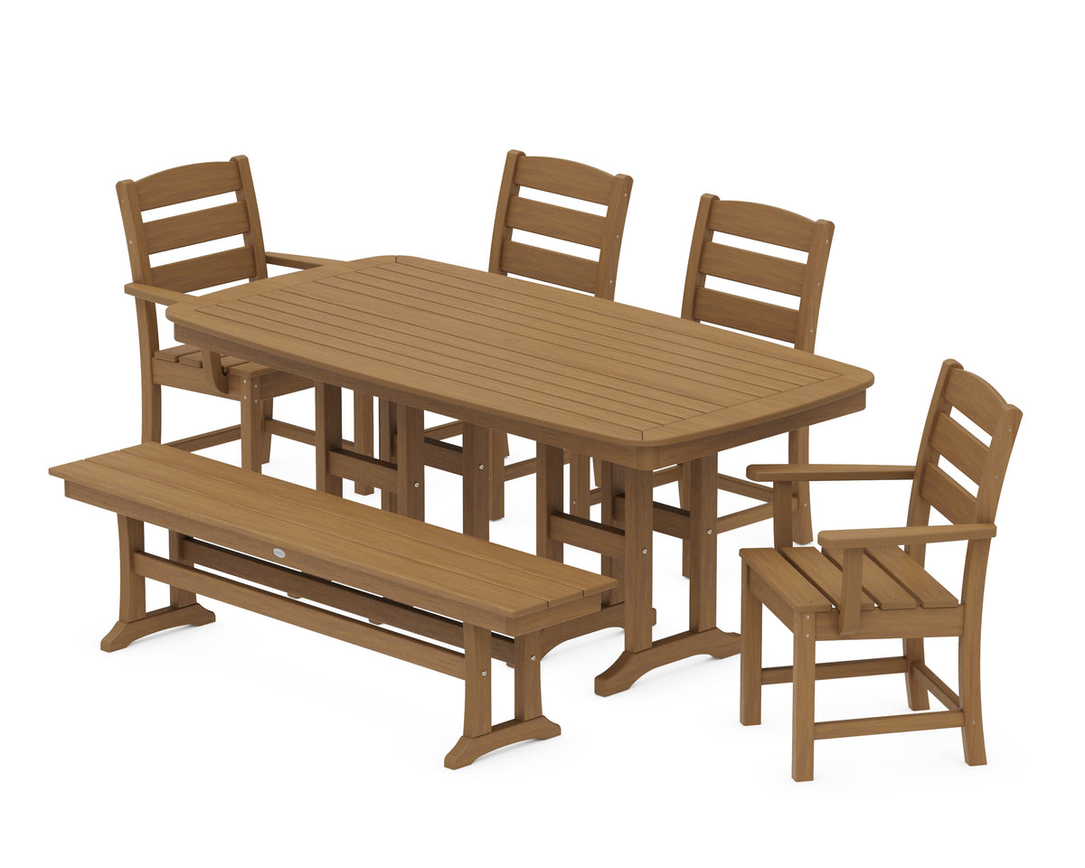 POLYWOOD Lakeside 6-Piece Dining Set with Bench - 37" x 72" Table in Natural