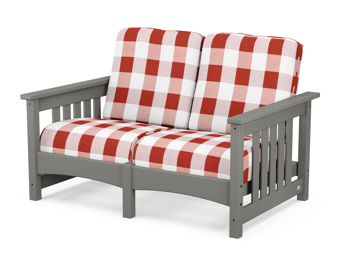 POLYWOOD Club Mission Loveseat in Slate Grey / Buffalo Plaid Crimson