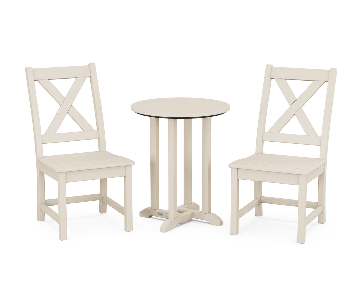 POLYWOOD Braxton Side Chair 3-Piece Round Bistro Dining Set in Sand