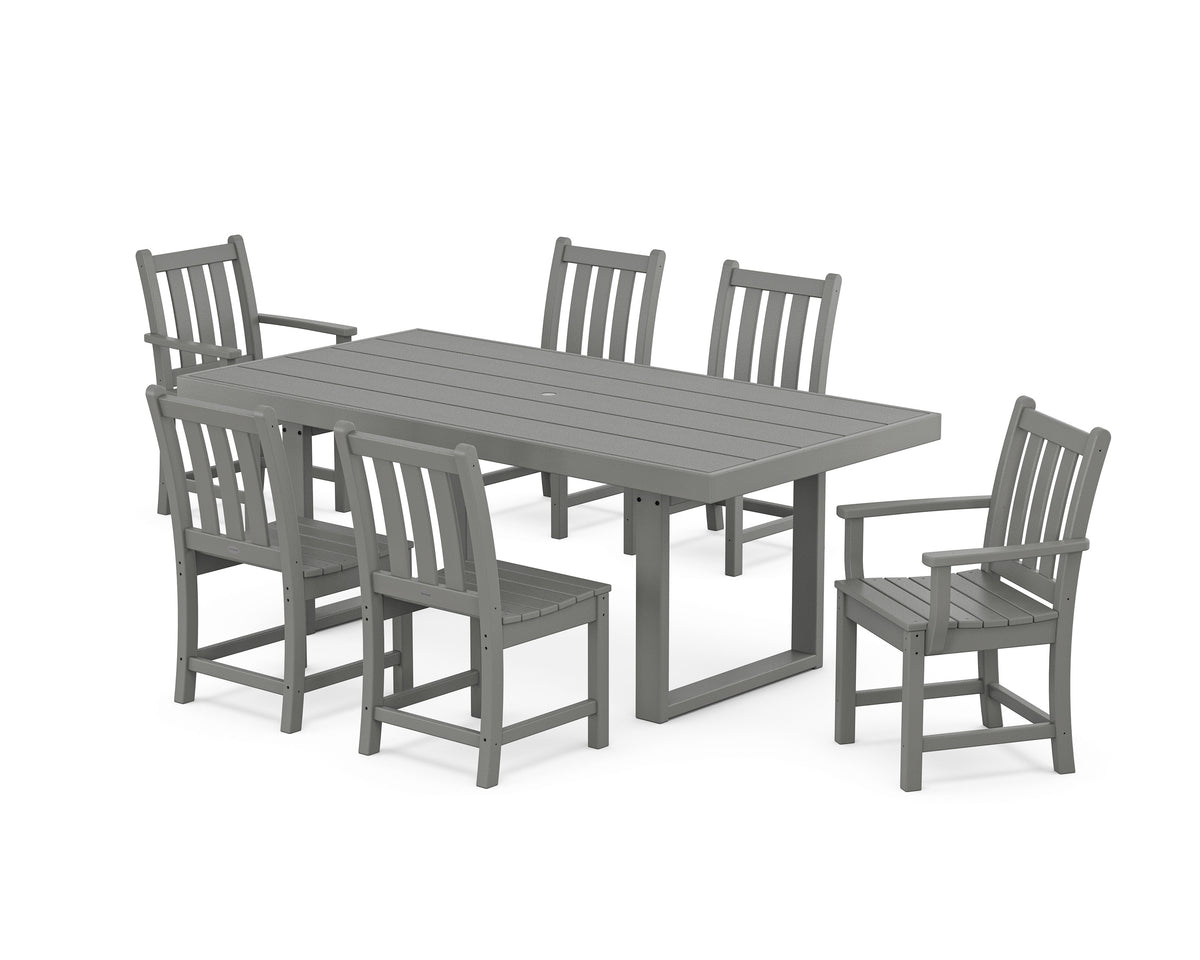 POLYWOOD Traditional Garden 7-Piece Dining Set - 39" x 78" Table in Slate Grey