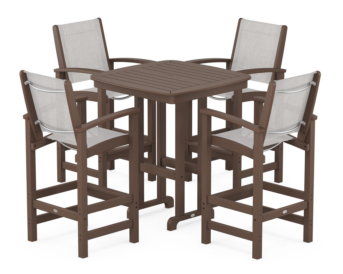 POLYWOOD Coastal 5-Piece Bar Set in Mahogany / Parchment
