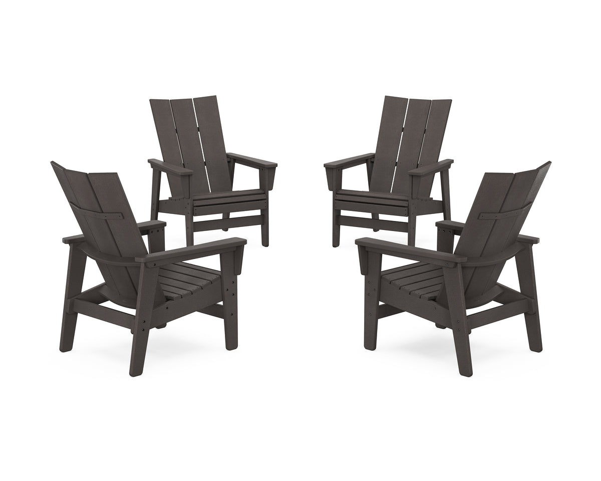 POLYWOOD 4-Piece Modern Grand Upright Adirondack Chair Conversation Set in Vintage Coffee
