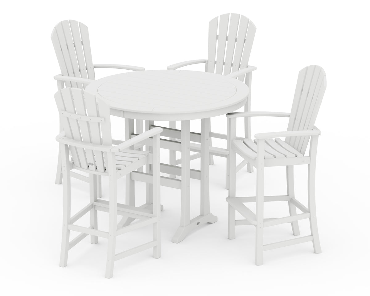 POLYWOOD Palm Coast 5-Piece Round Bar Set in White