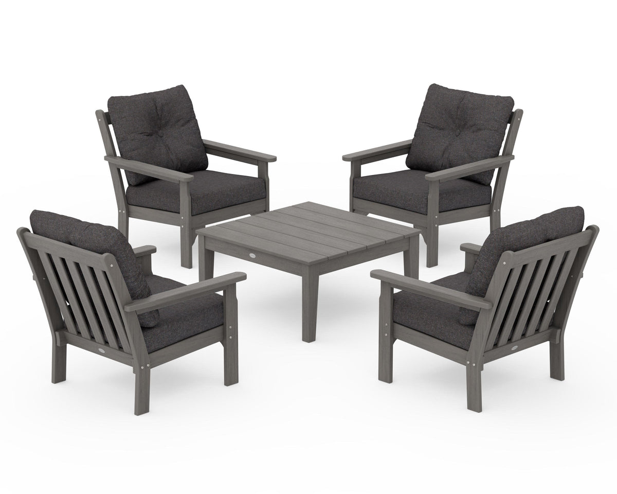 POLYWOOD Vineyard 5-Piece Deep Seating Conversation Set in Driftwood / Ash Charcoal