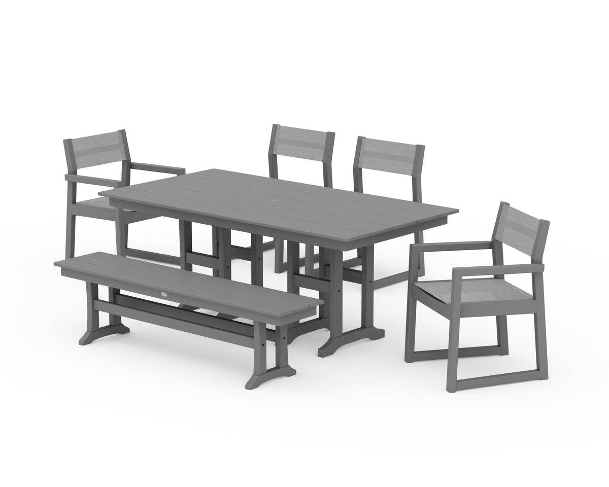 POLYWOOD EDGE Sling 6-Piece Farmhouse Dining Set in Slate Grey / Metallic