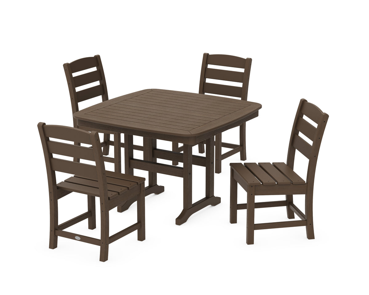 POLYWOOD Lakeside Side Chair 5-Piece Dining Set with Trestle Legs - 44" Table in Kona