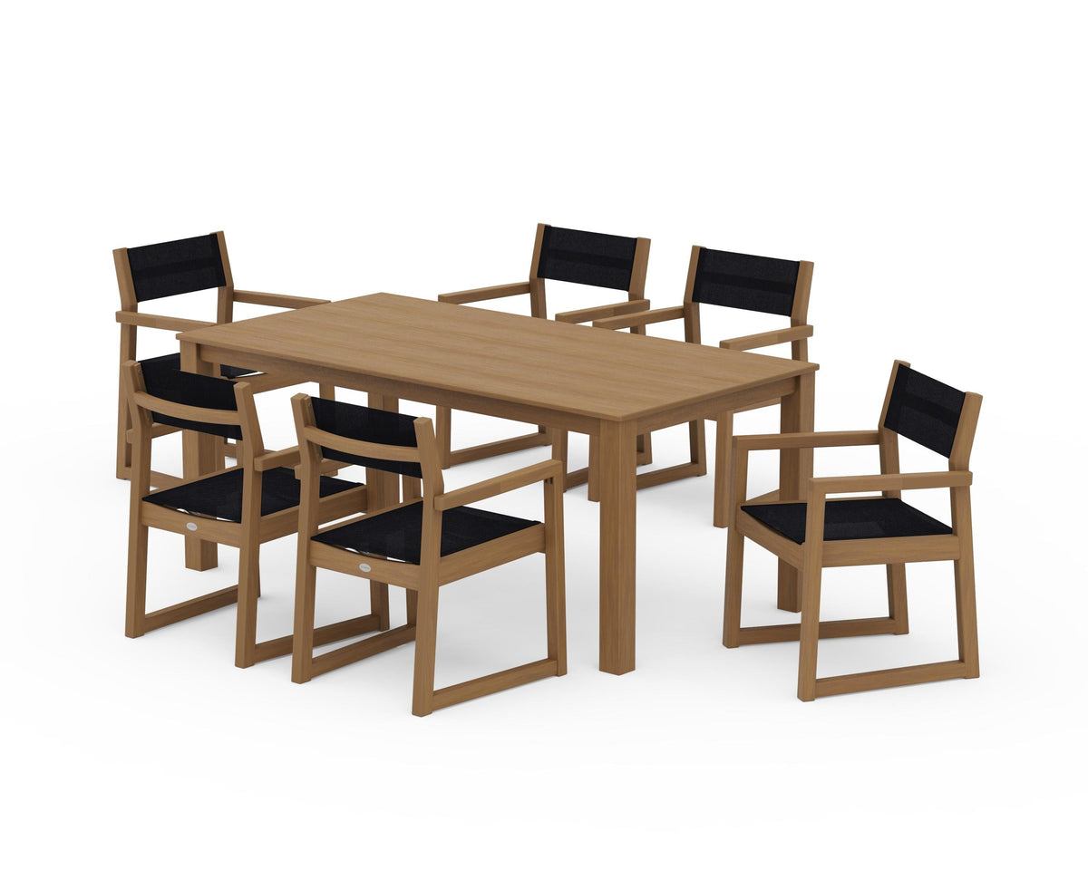 POLYWOOD EDGE Sling Arm Chair 7-Piece Parsons Dining Set in Natural / Black