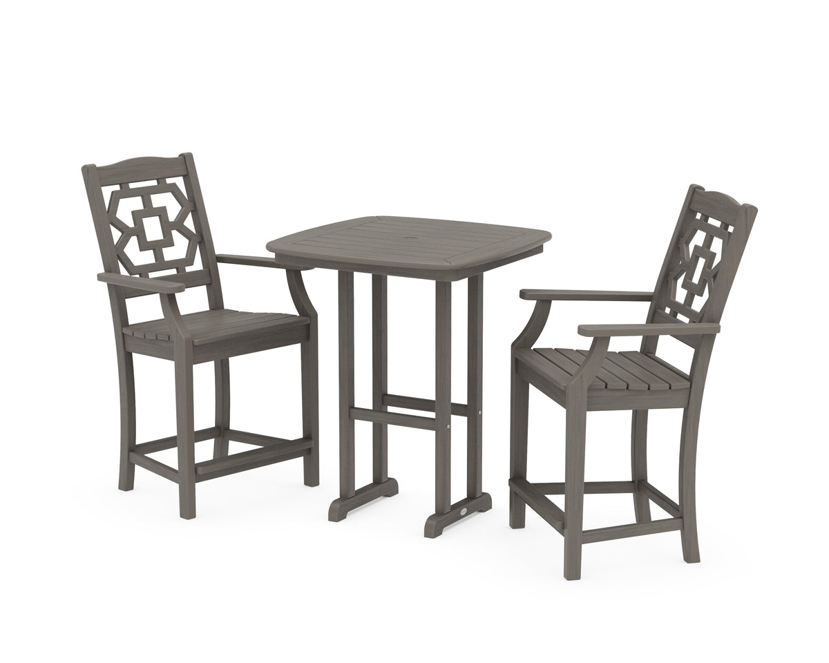 POLYWOOD Chinoiserie 3-Piece Counter Set in Driftwood