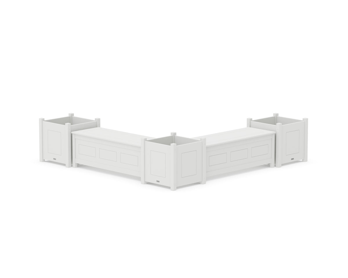 POLYWOOD 48" Country Living L-Shaped Planter Storage Bench Corner Set - Large in White