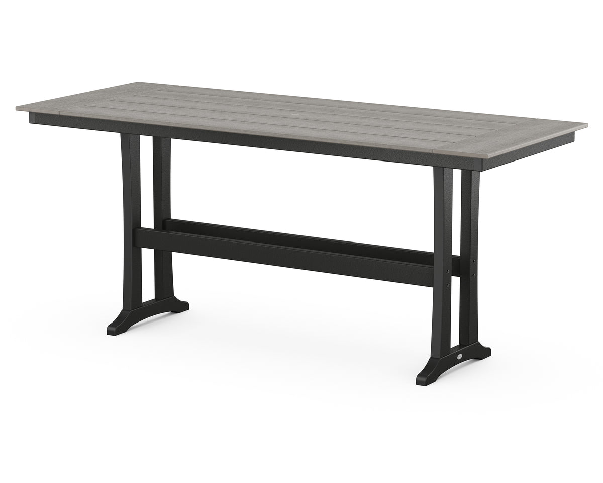 POLYWOOD Farmhouse Trestle 38" x 96" Bar Table in Black / Driftwood