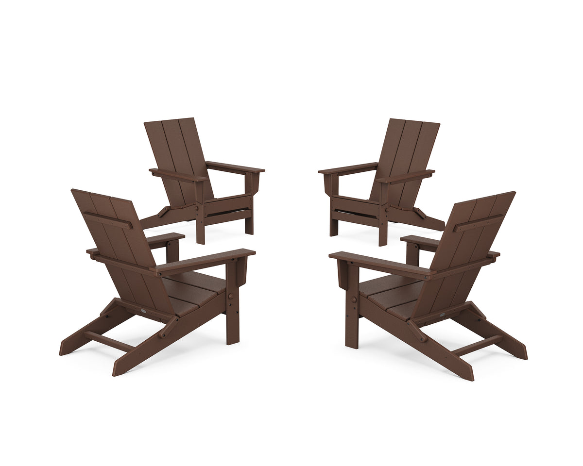 POLYWOOD 4-Piece Modern Studio Folding Adirondack Chair Conversation Set in Mahogany