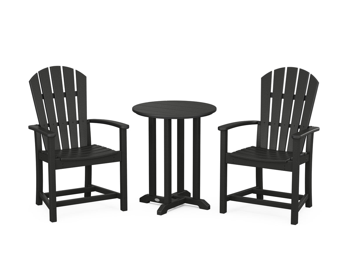 POLYWOOD Palm Coast 3-Piece Round Farmhouse Bistro Dining Set in Black