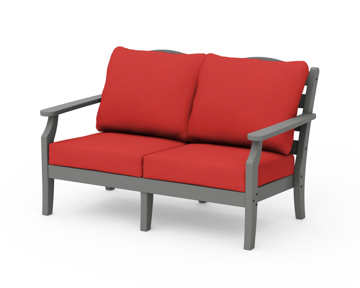 POLYWOOD Savannah Deep Seating Loveseat in Slate Grey / Crimson Linen