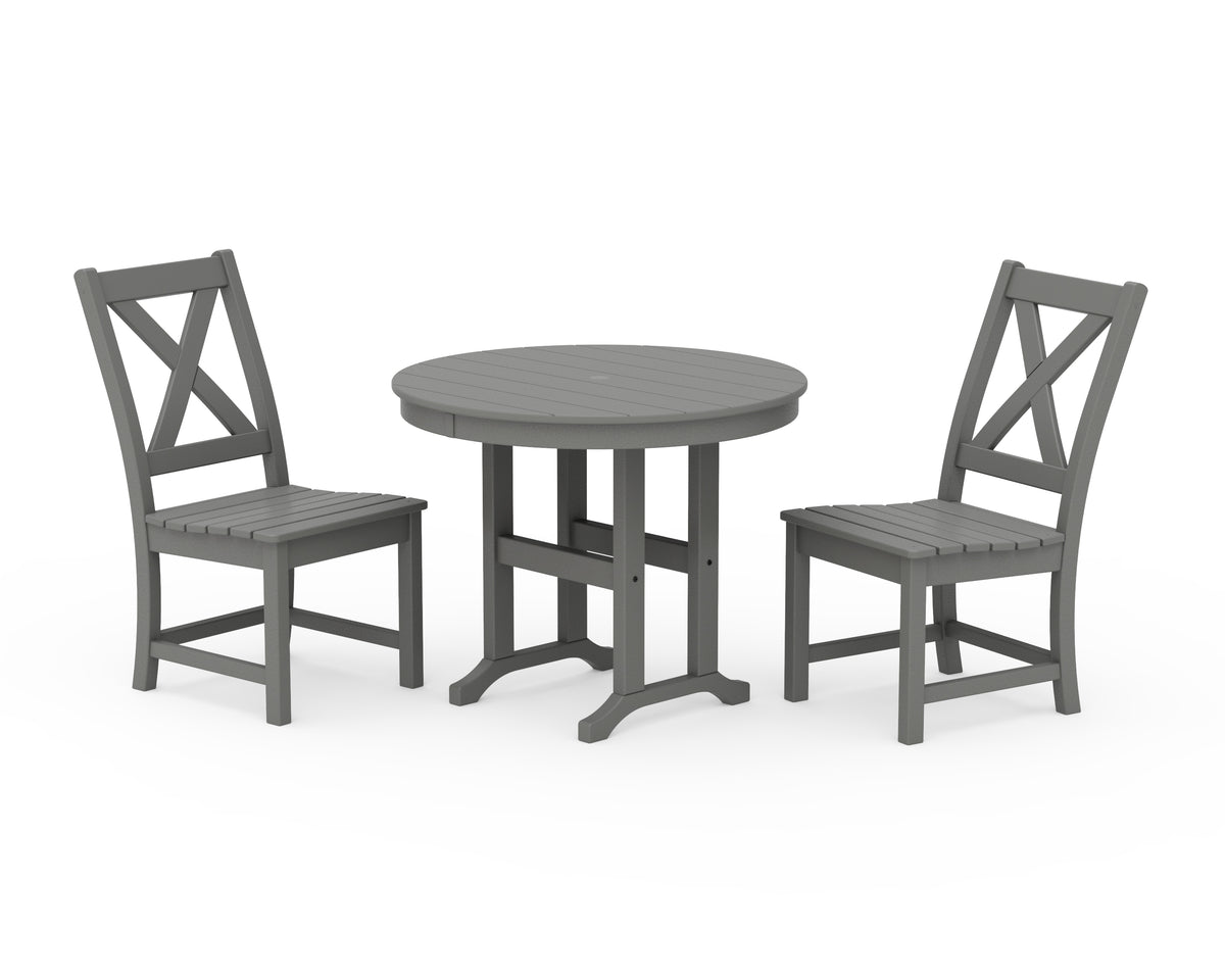 POLYWOOD Braxton Side Chair 3-Piece Round Dining Set in Slate Grey