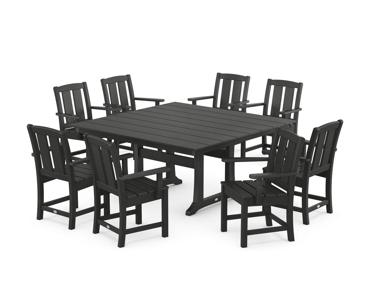 POLYWOOD Mission 9-Piece Square Farmhouse Dining Set with Trestle Legs in Black