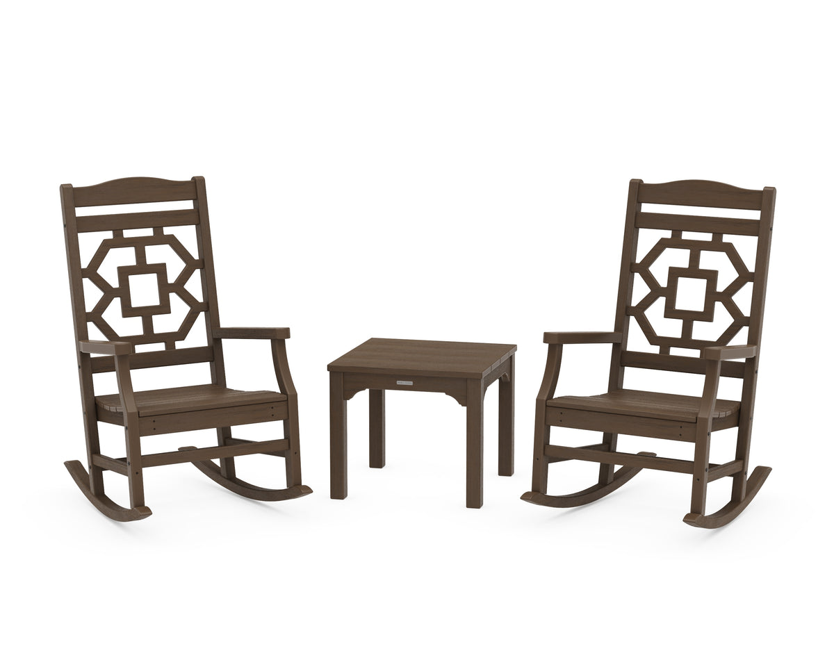POLYWOOD Chinoiserie 3-Piece Rocking Chair Set in Kona