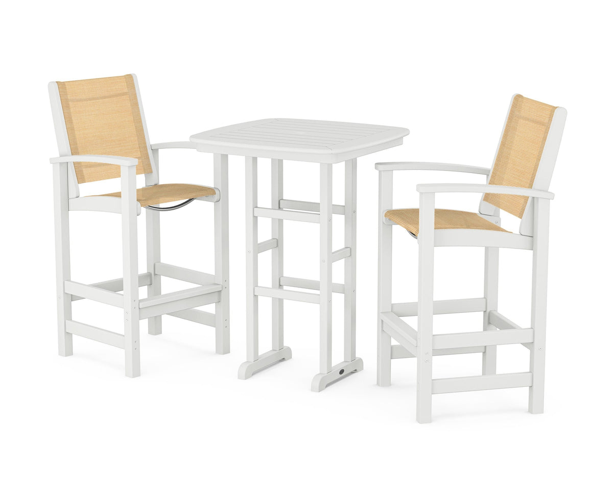 POLYWOOD Coastal 3-Piece Bar Set in White / Dupioni Apricot