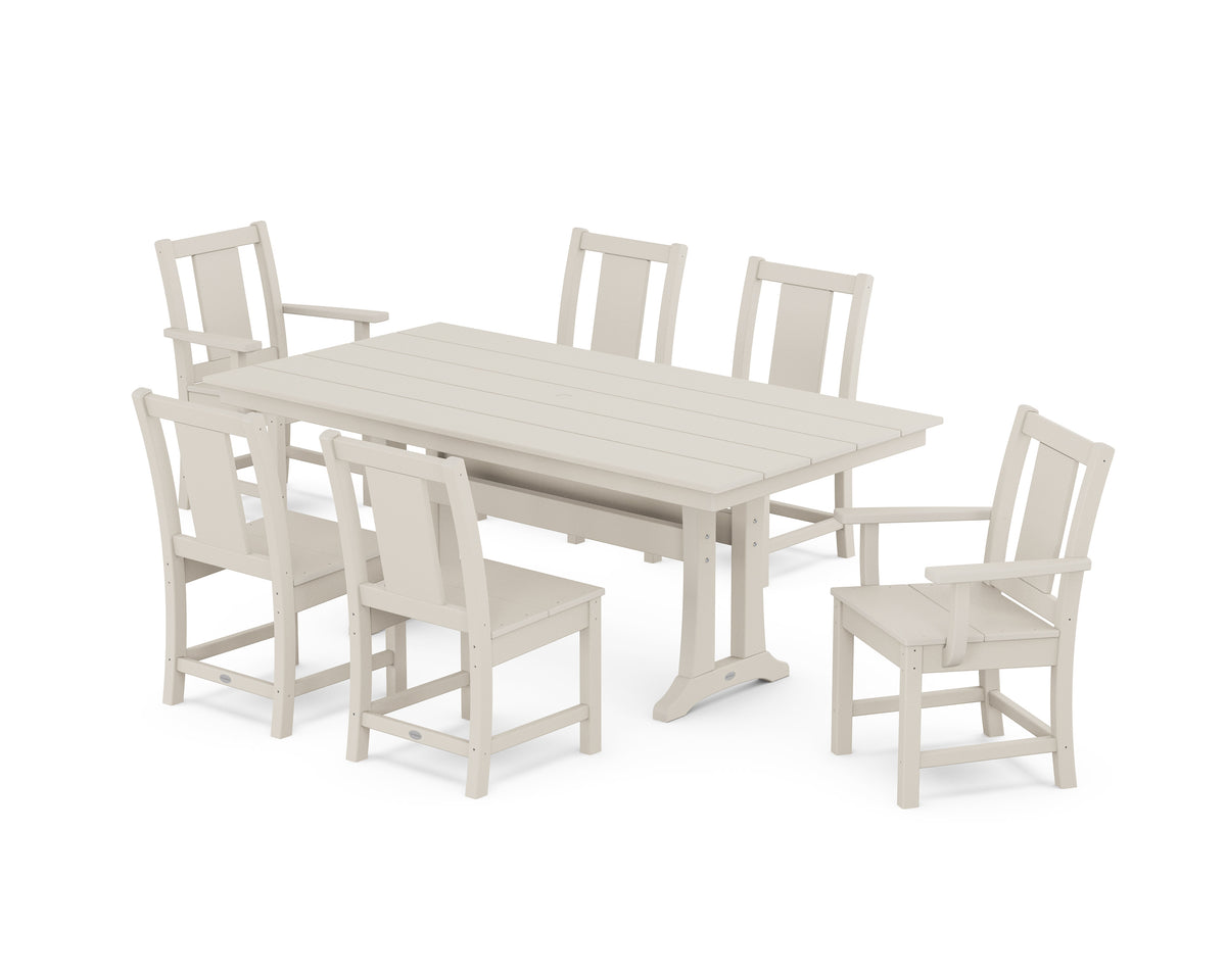 POLYWOOD Prairie 7-Piece Farmhouse Dining Set with Trestle Legs in Sand
