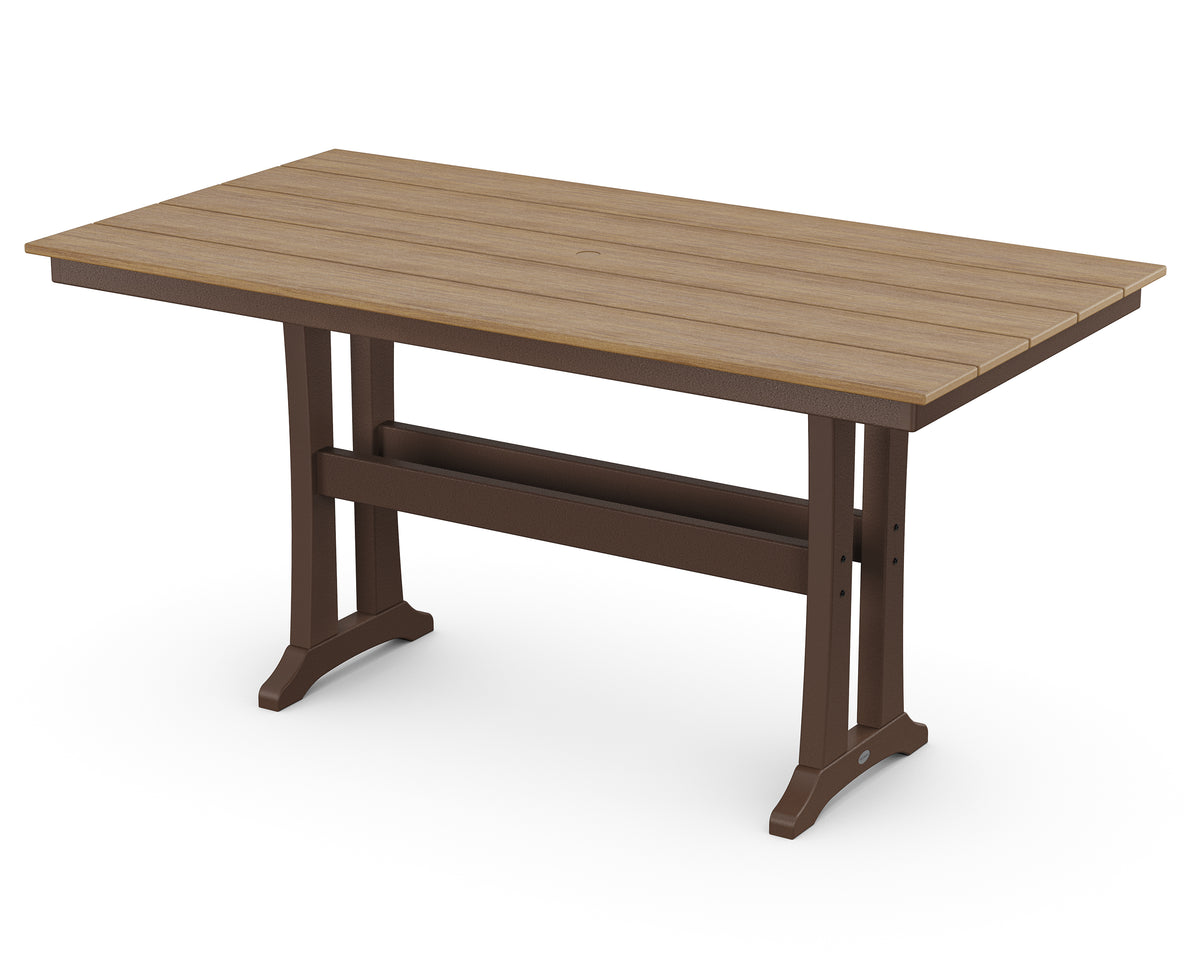 POLYWOOD Farmhouse Trestle 37" x 72" Counter Table in Mahogany / Natural