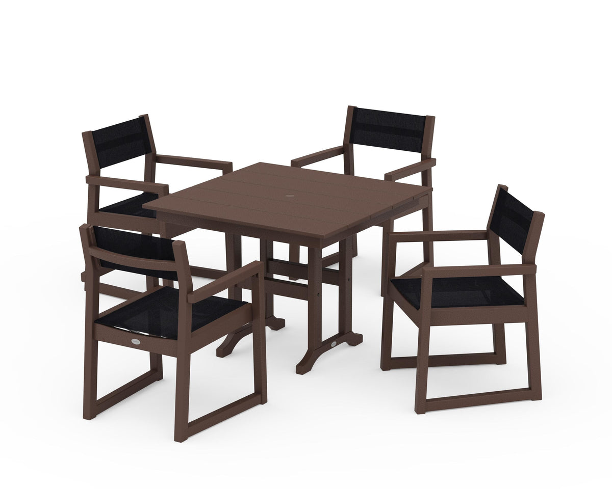POLYWOOD EDGE Sling Arm Chair 5-Piece Farmhouse Dining Set in Mahogany / Black