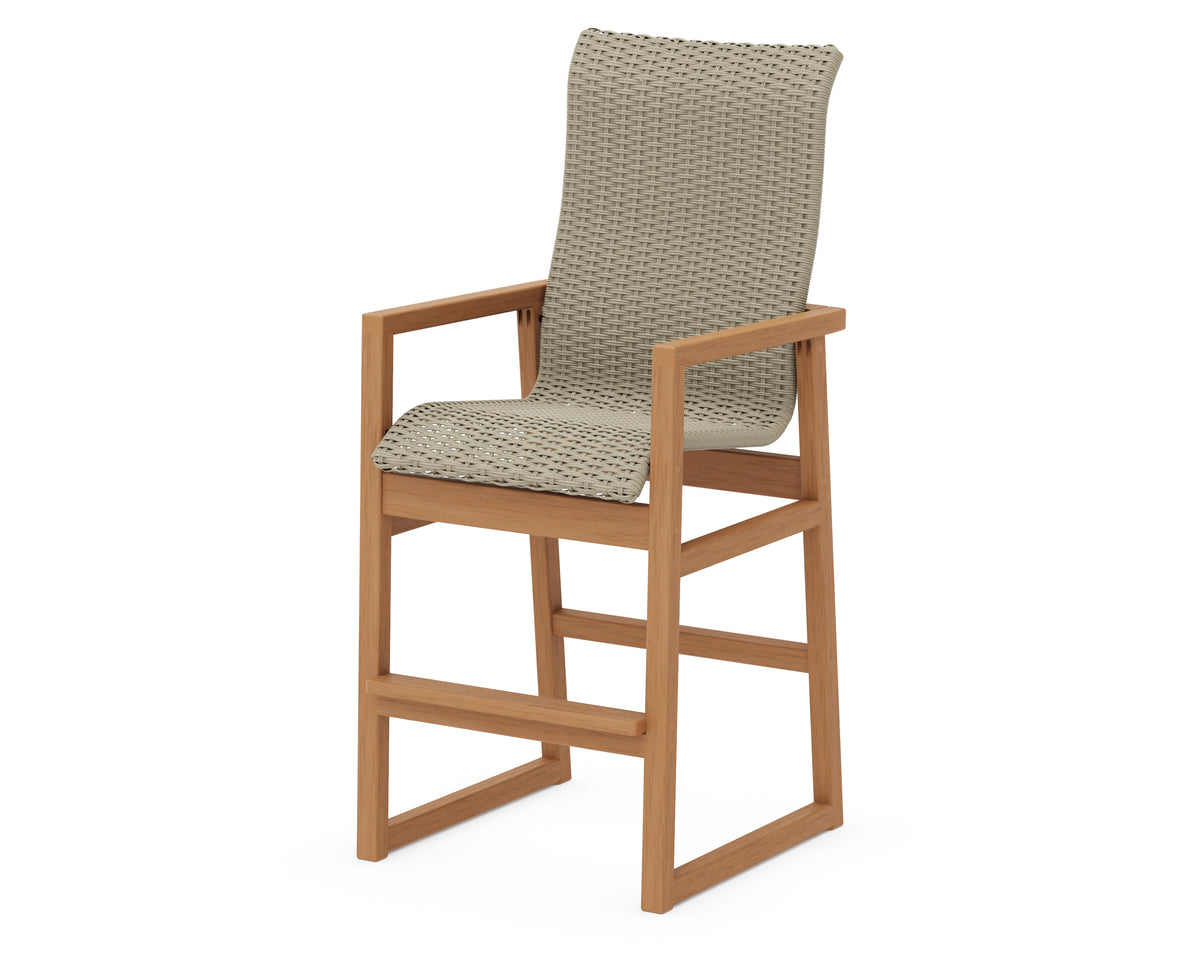 POLYWOOD EDGE Woven High-Back Bar Arm Chair in Natural / Dune Grass