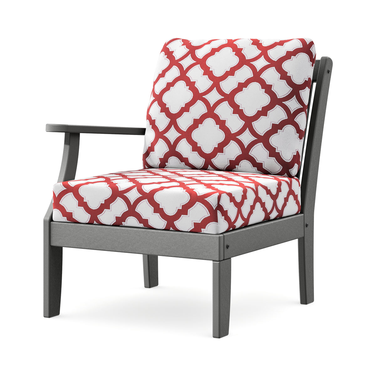 POLYWOOD Braxton Modular Left Arm Chair in Slate Grey / Trellis Crimson