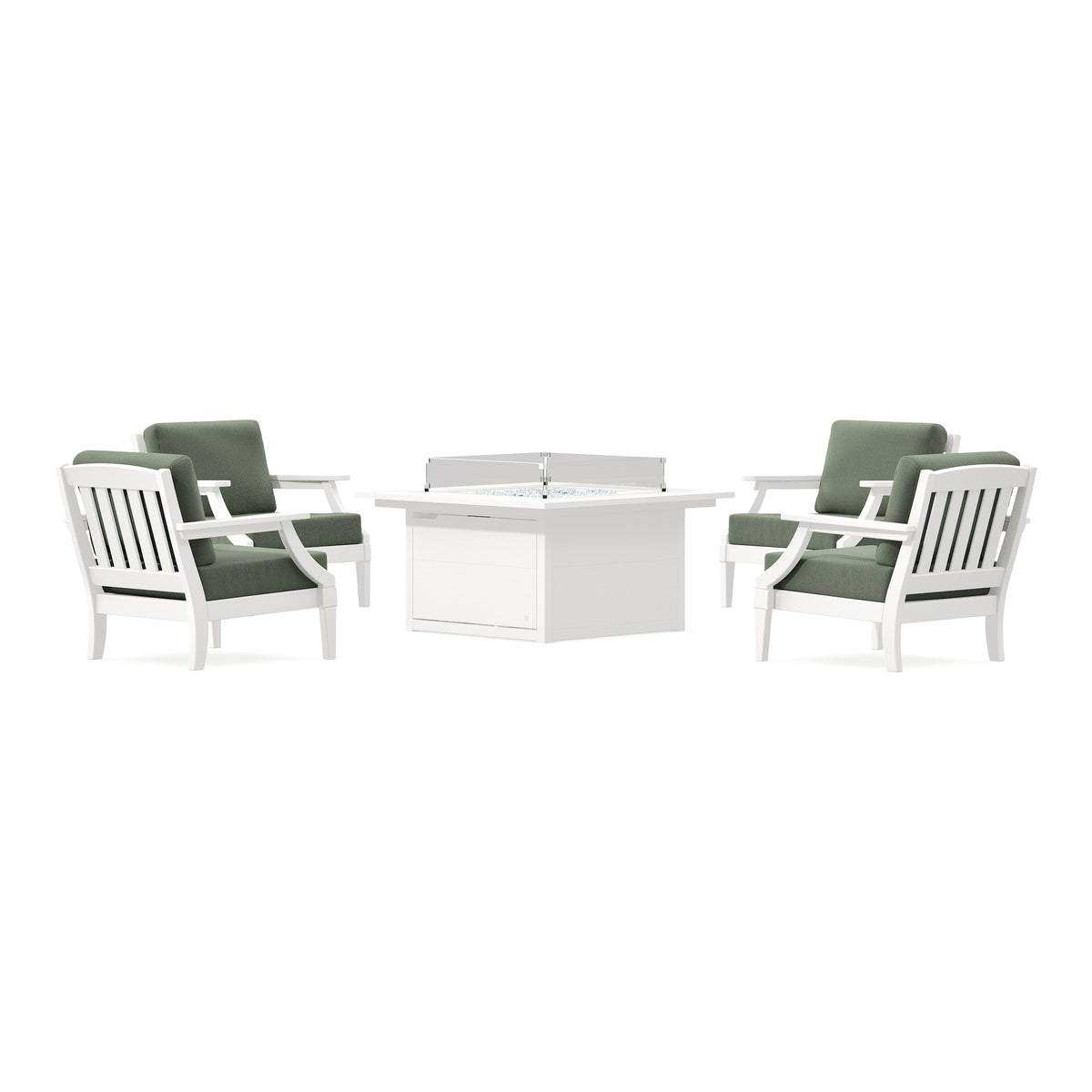 POLYWOOD PW Designer Series Estate 5-Piece Lounge Fire Table Set in Vintage White / Cast Sage