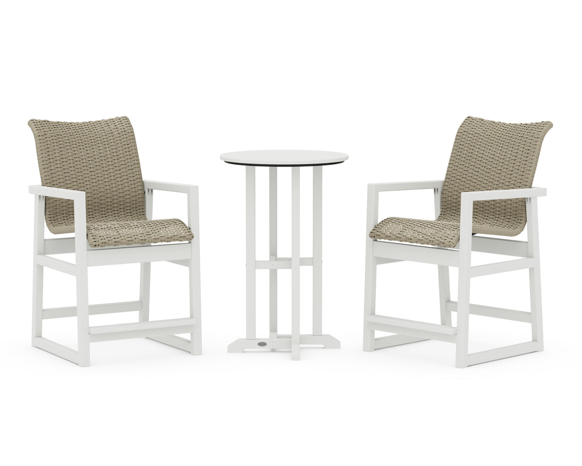 POLYWOOD EDGE Woven 3-Piece Farmhouse Counter Set in White / Dune Grass