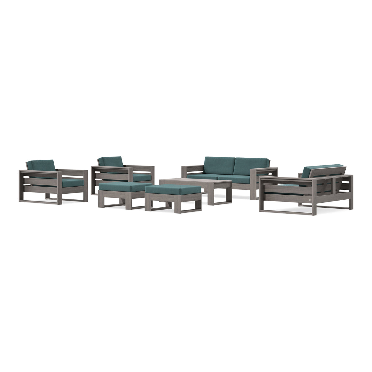 POLYWOOD PW Designer Series Latitude 7-Piece Lounge Loveseat Set in Driftwood / Ocean Teal