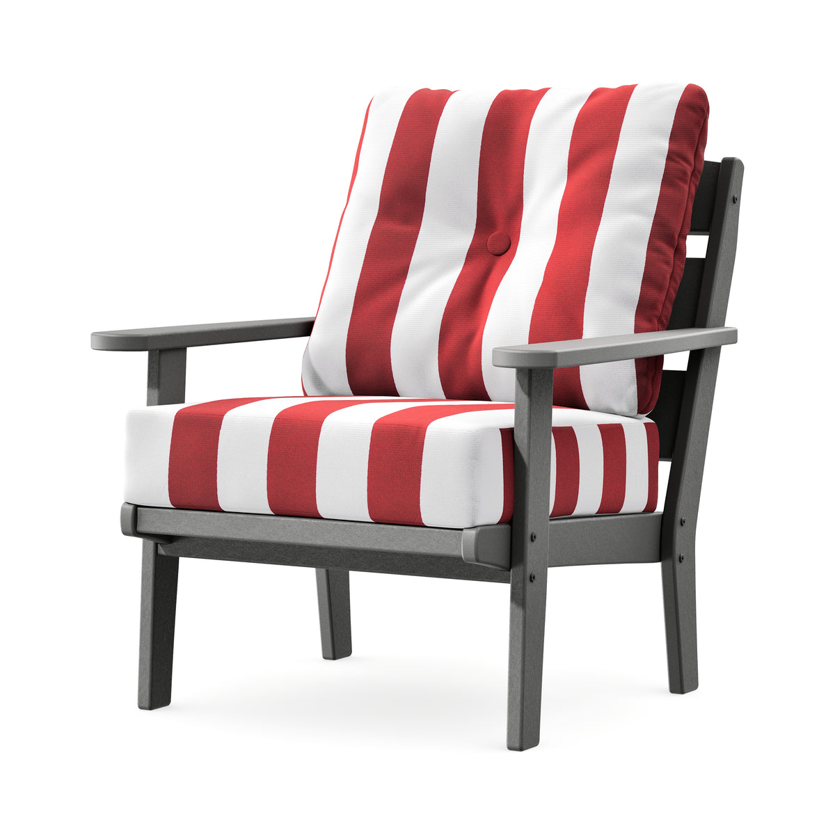 POLYWOOD Lakeside Deep Seating Chair in Slate Grey / Cabana Stripe Crimson