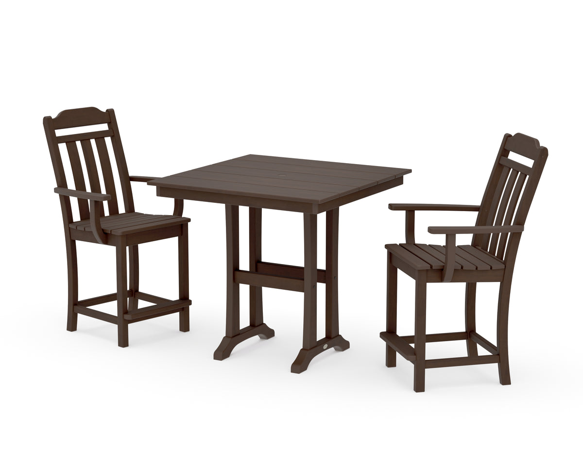 POLYWOOD Country Living Cottage 3-Piece Farmhouse Counter Set with Trestle Legs in Kona