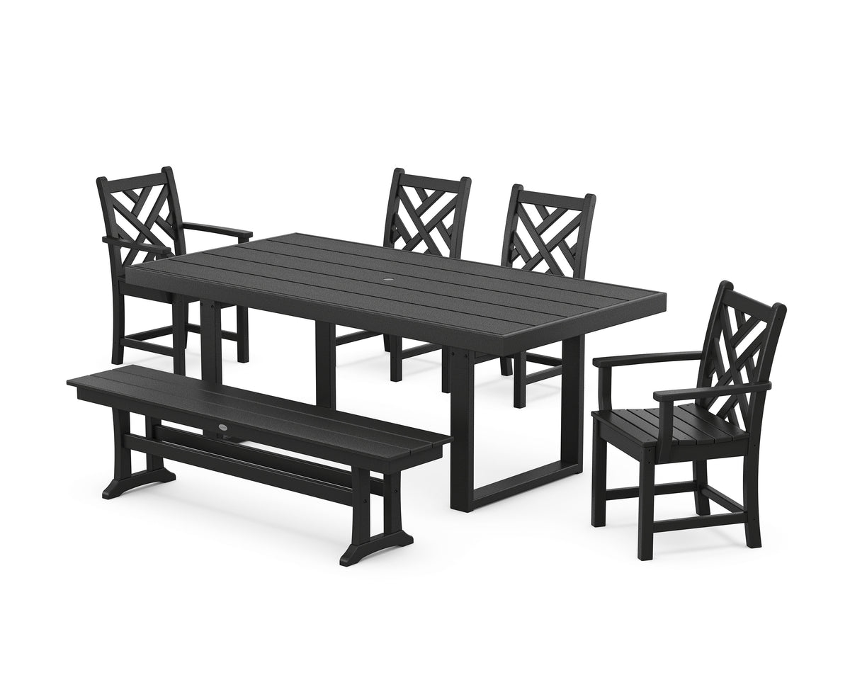 POLYWOOD Chippendale 6-Piece Dining Set with Bench - 39" x 78" Table in Black